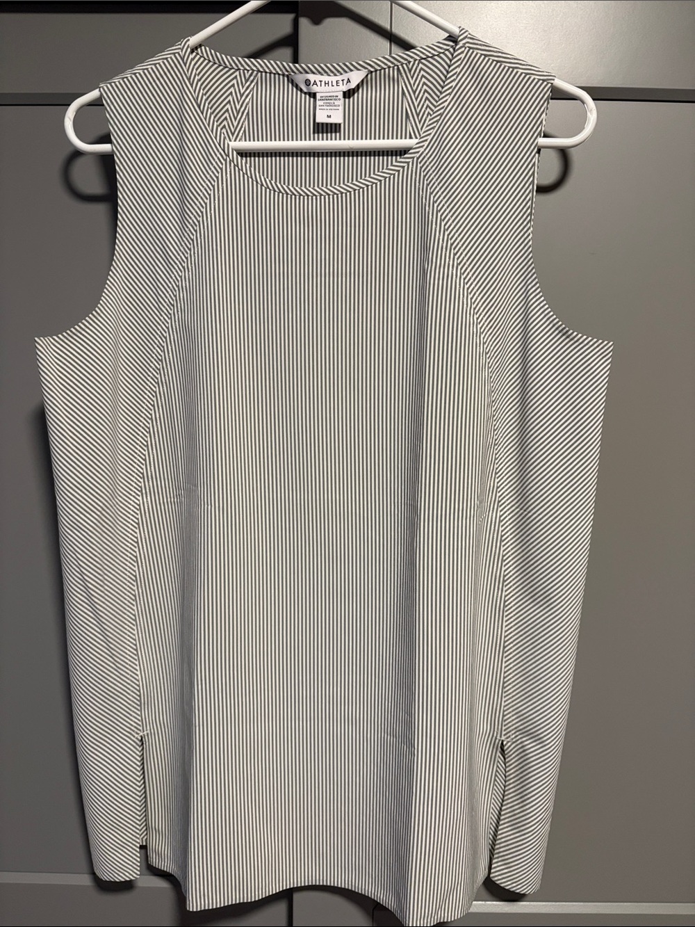 Athleta Gray & White Striped Sleeveless Top